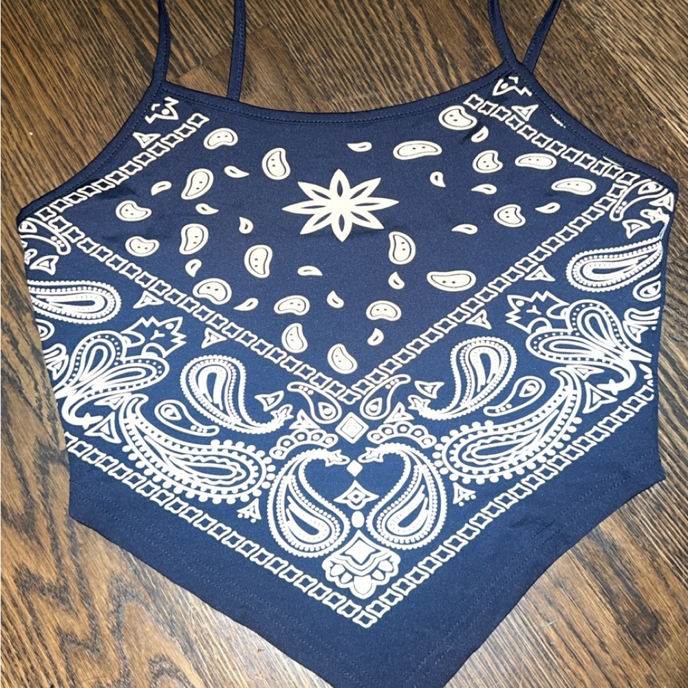 Navy Blue Bandana Print Women's Top